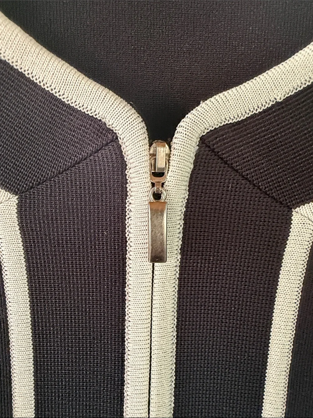 Misook Black and White Zebra-Panel Zip Front Sweater Jacket